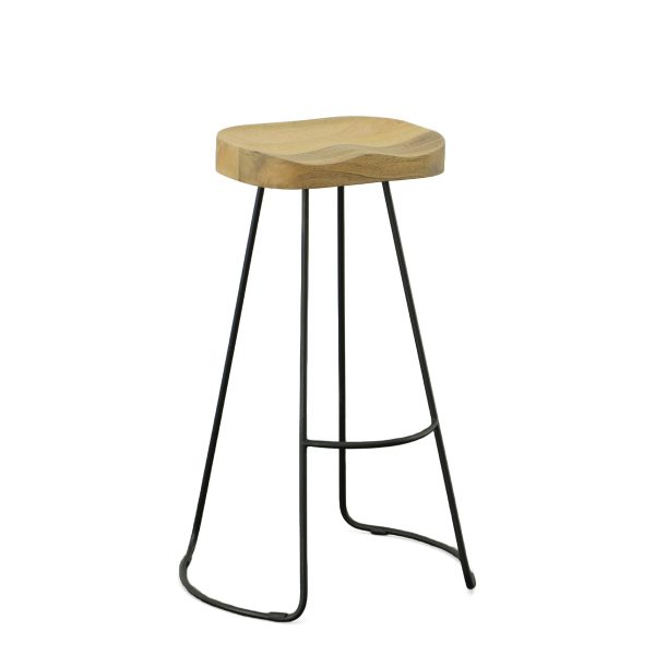 Set of Two 31" Natural And Black Steel Backless Bar Height Bar Chairs - Image 2