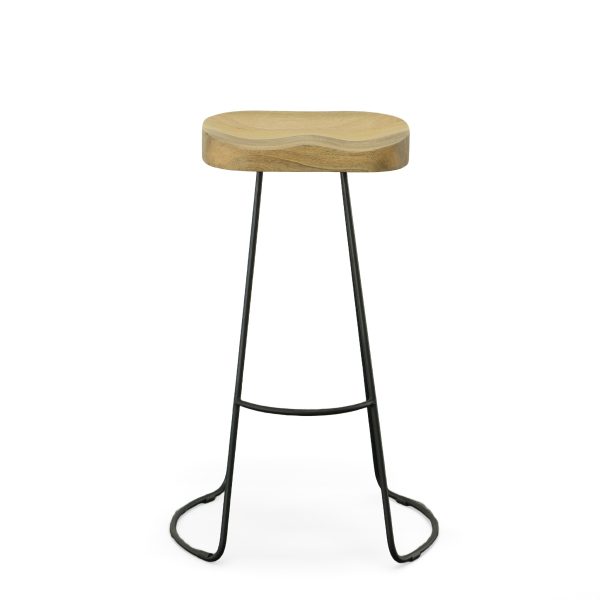Set of Two 31" Natural And Black Steel Backless Bar Height Bar Chairs - Image 3