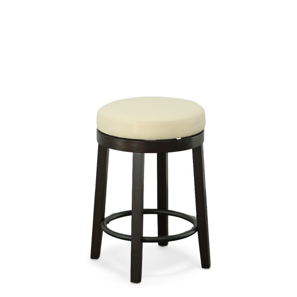 Set of Two 24" Cream And Espresso Faux Leather And Solid Wood Swivel Backless Counter Height Bar Chairs - Image 2