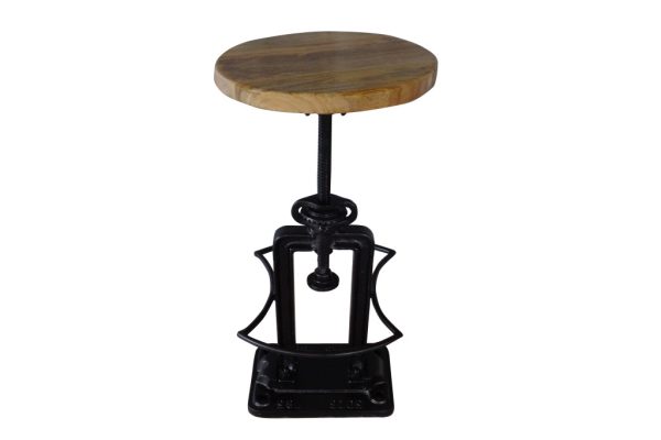 27" Natural And Black Iron Backless Adjustable Height Bar Chair - Image 3