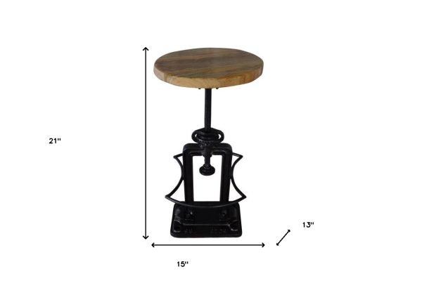 27" Natural And Black Iron Backless Adjustable Height Bar Chair - Image 4