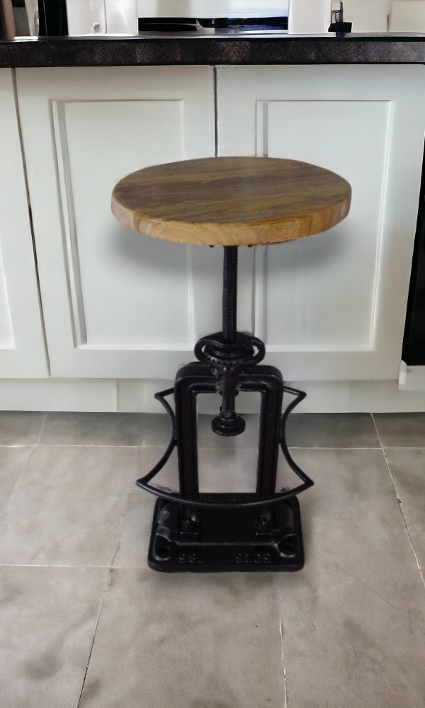 27" Natural And Black Iron Backless Adjustable Height Bar Chair - Image 2