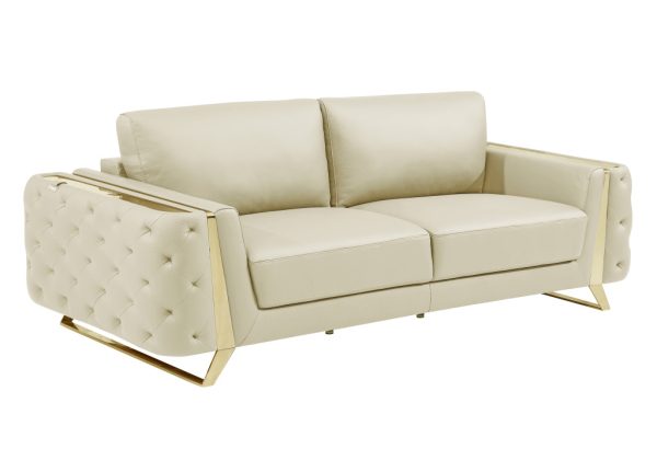 Three Piece Indoor Beige Italian Leather Six Person Seating Set - Image 3