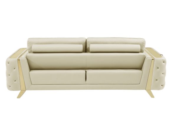Three Piece Indoor Beige Italian Leather Six Person Seating Set - Image 4