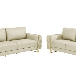 Two Piece Indoor Beige Italian Leather Five Person Seating Set