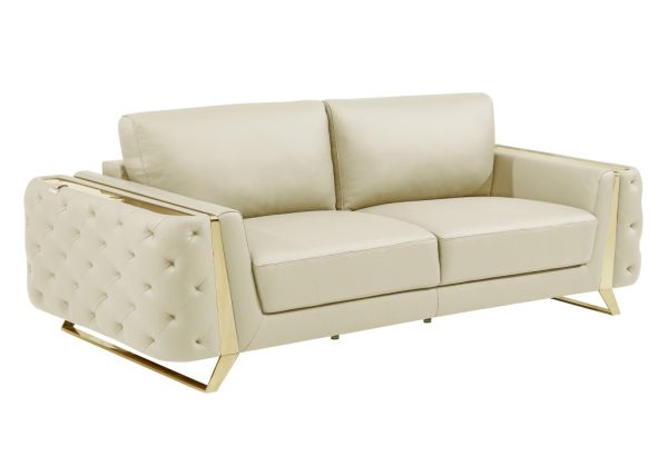 Two Piece Indoor Beige Italian Leather Five Person Seating Set - Image 3