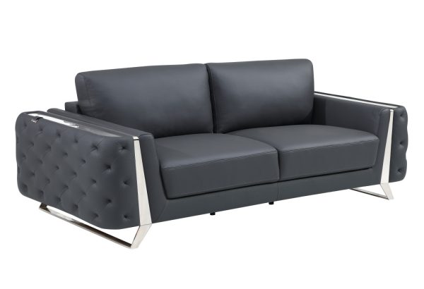 Two Piece Indoor Dark Gray Italian Leather Five Person Seating Set - Image 3