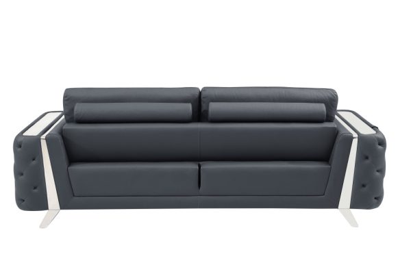 Two Piece Indoor Dark Gray Italian Leather Five Person Seating Set - Image 4