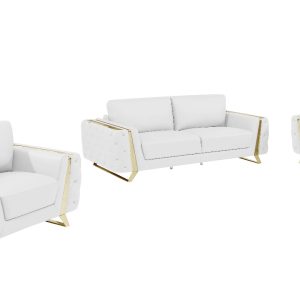 Three Piece Indoor White Italian Leather Six Person Seating Set