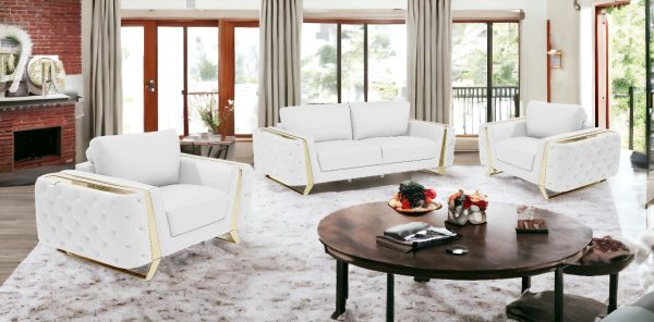 Three Piece Indoor White Italian Leather Six Person Seating Set - Image 2