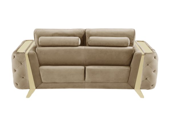 Three Piece Indoor Beige Velvet Six Person Seating Set - Image 4