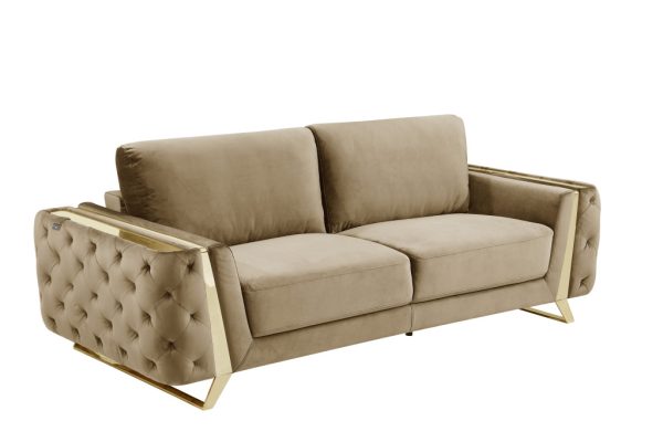 Two Piece Indoor Beige Velvet Five Person Seating Set - Image 3
