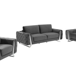 Three Piece Indoor Dark Gray Velvet Six Person Seating Set