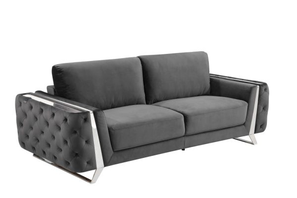 Three Piece Indoor Dark Gray Velvet Six Person Seating Set - Image 3