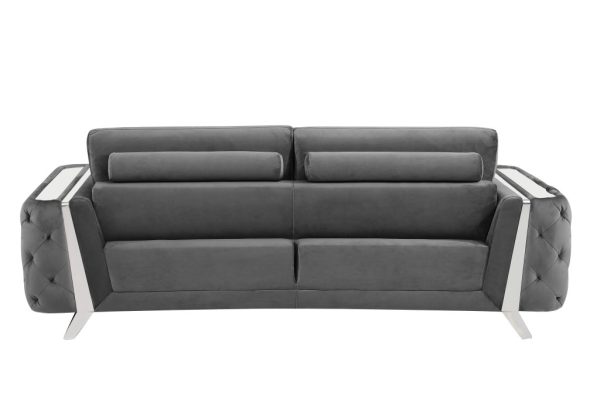 Three Piece Indoor Dark Gray Velvet Six Person Seating Set - Image 4