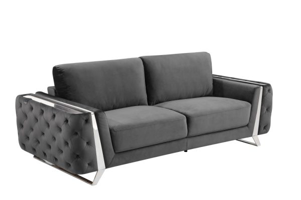 Two Piece Indoor Dark Gray Italian Leather Five Person Seating Set - Image 3