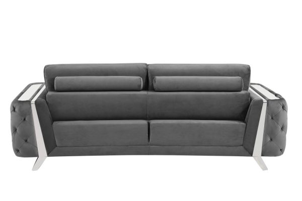Two Piece Indoor Dark Gray Italian Leather Five Person Seating Set - Image 4