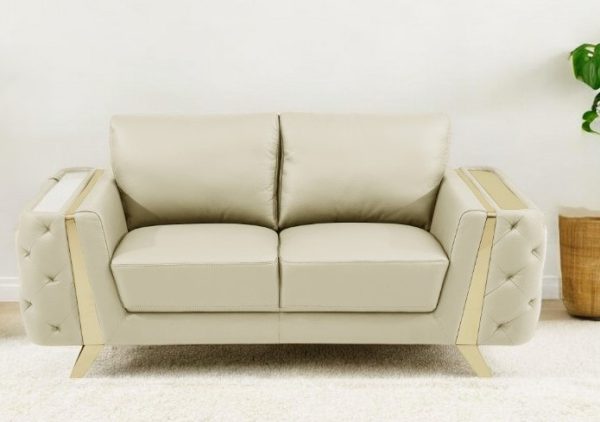 72" Beige And Gold Genuine Leather Loveseat - Image 2