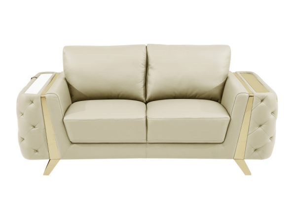 72" Beige And Gold Genuine Leather Loveseat - Image 3