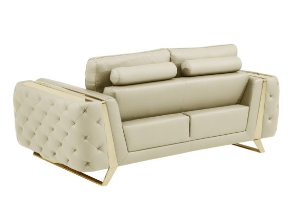 72" Beige And Gold Genuine Leather Loveseat - Image 4