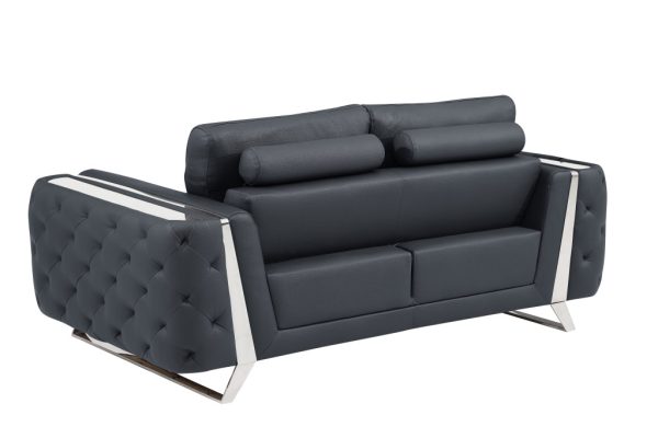 72" Dark Gray And Silver Genuine Leather Loveseat - Image 4