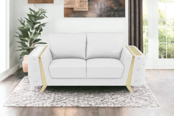 72" White And Gold Genuine Leather Loveseat - Image 2
