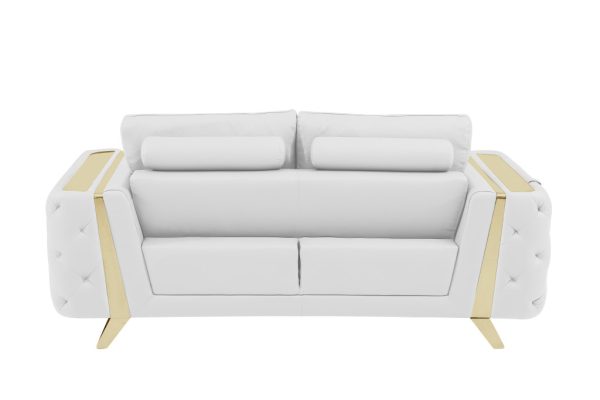 72" White And Gold Genuine Leather Loveseat - Image 4