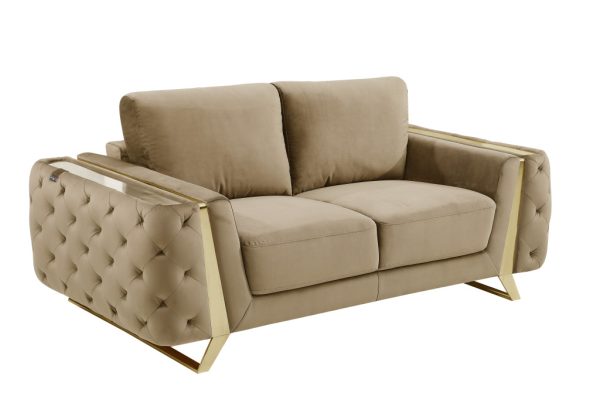 72" Beige And Gold Velvet Loveseat - Image 3