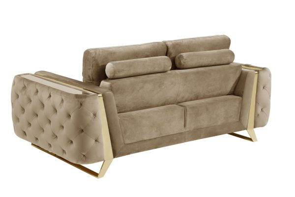 72" Beige And Gold Velvet Loveseat - Image 4