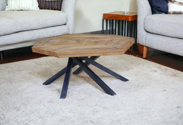 42" Brown And Black Wood And Iron Free Form Coffee Table - Image 2