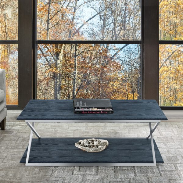 51" Black And Silver Stainless Steel Coffee Table With Shelf - Image 4