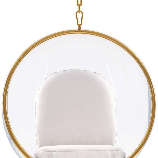 42" White and Gold Acrylic and Faux Leather Hanging Balloon Chair - Image 4