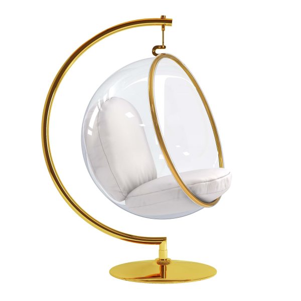 42" White And Gold Faux Leather Balloon Chair - Image 4