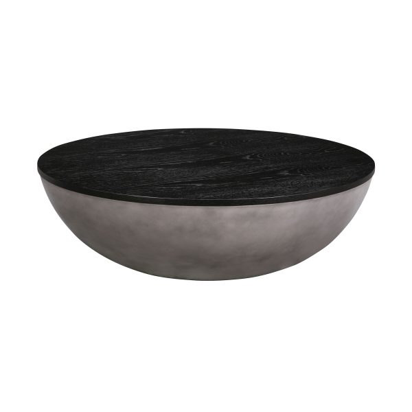 48" Black And Gray Solid Wood And Concrete Round Coffee Table - Image 2