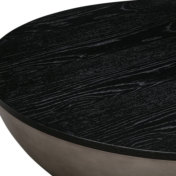 48" Black And Gray Solid Wood And Concrete Round Coffee Table - Image 3