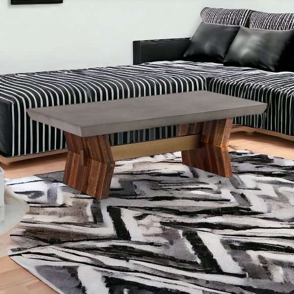 26" Gray And Brown Concrete And Solid Wood Coffee Table - Image 2