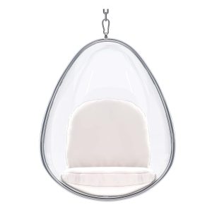 47" White and Silver Acrylic and Faux Leather Oval Balloon Chair