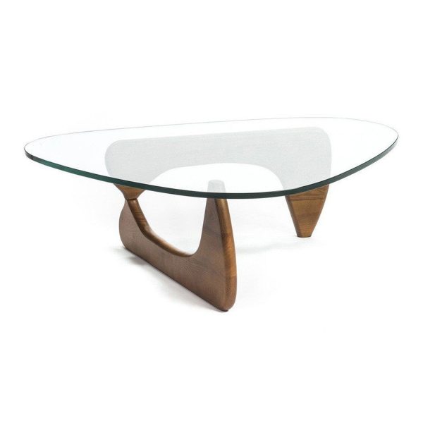 50" Clear And Brown Glass And Solid Wood Triangle Coffee Table - Image 4