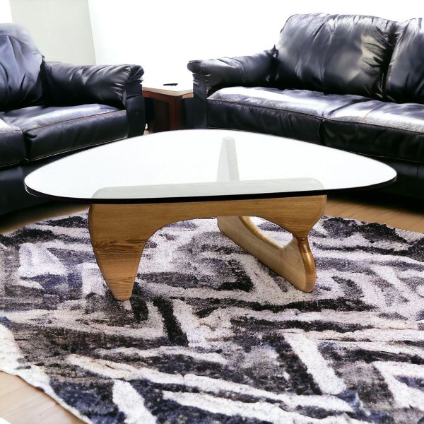 50" Clear And Brown Glass And Solid Wood Triangle Coffee Table - Image 2