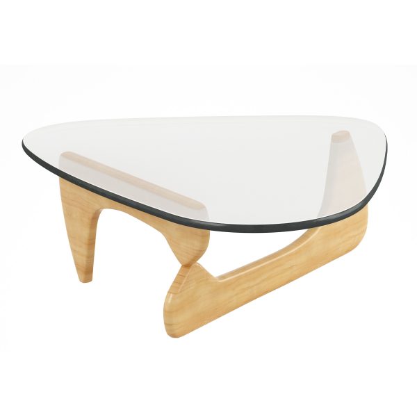 50" Clear And Natural Glass And Solid Wood Triangle Coffee Table - Image 3