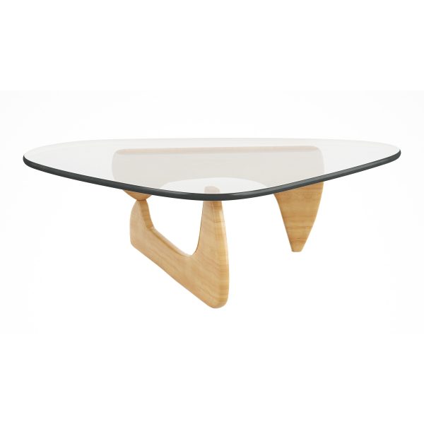 50" Clear And Natural Glass And Solid Wood Triangle Coffee Table - Image 4