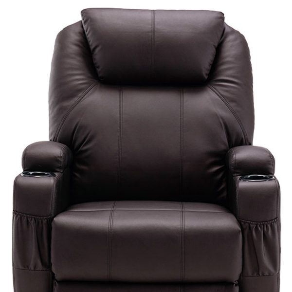 33" Brown Faux Leather Power Heated Massage Lift Assist Recliner - Image 4