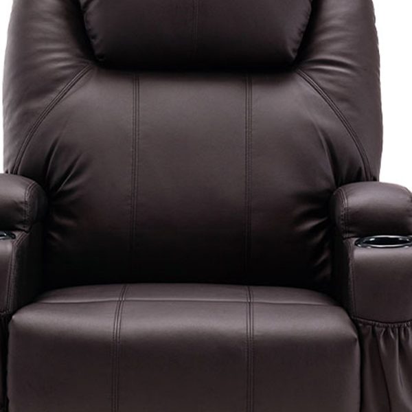 33" Brown Faux Leather Power Heated Massage Lift Assist Recliner - Image 3