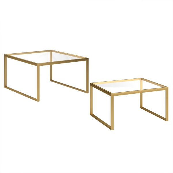 Set of Two 30" Gold Glass And Steel Square Nested Coffee Tables - Image 4