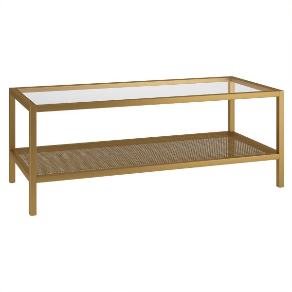 45" Clear And Gold Glass And Steel Coffee Table With Shelf - Image 3