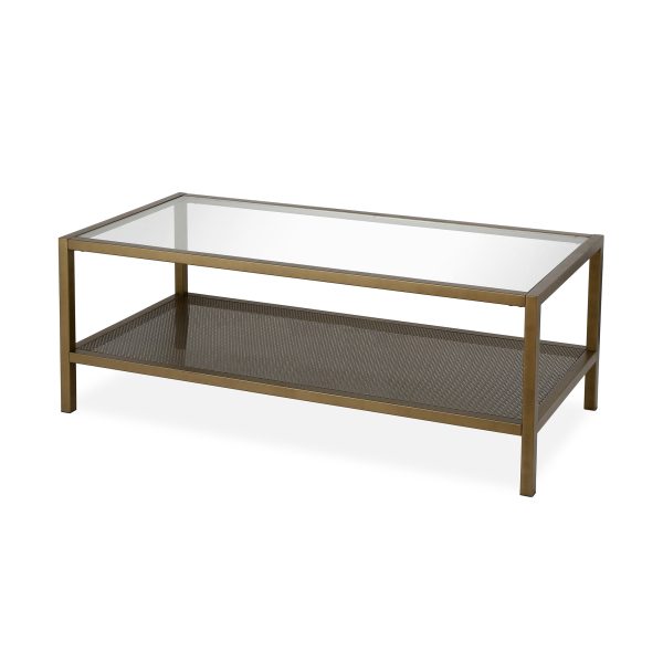 45" Clear And Gold Glass And Steel Coffee Table With Shelf - Image 4