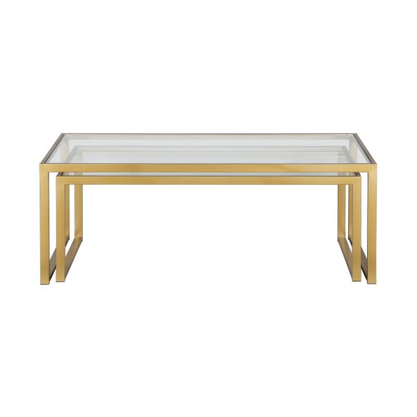 Set of Two 46" Gold Glass And Steel Nested Coffee Tables - Image 3