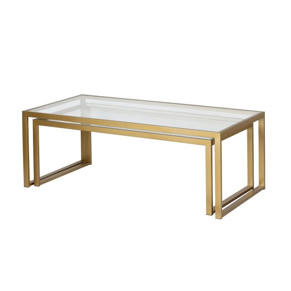 Set of Two 46" Gold Glass And Steel Nested Coffee Tables - Image 4