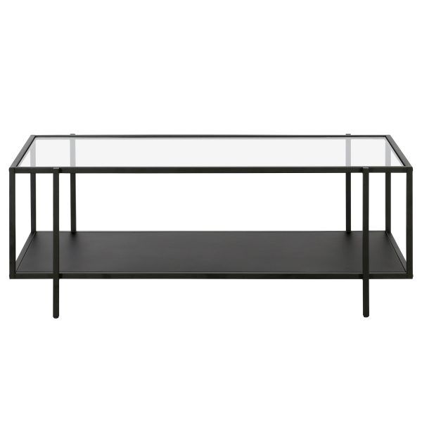 45" Clear And Black Glass And Steel Coffee Table With Shelf - Image 3