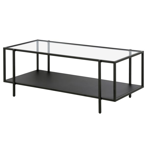 45" Clear And Black Glass And Steel Coffee Table With Shelf - Image 4